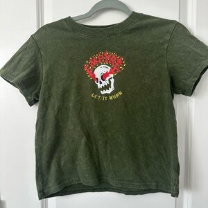 Empyre Skull Graphic “let it burn” Cropped Skater Short sleeve T-Shirt